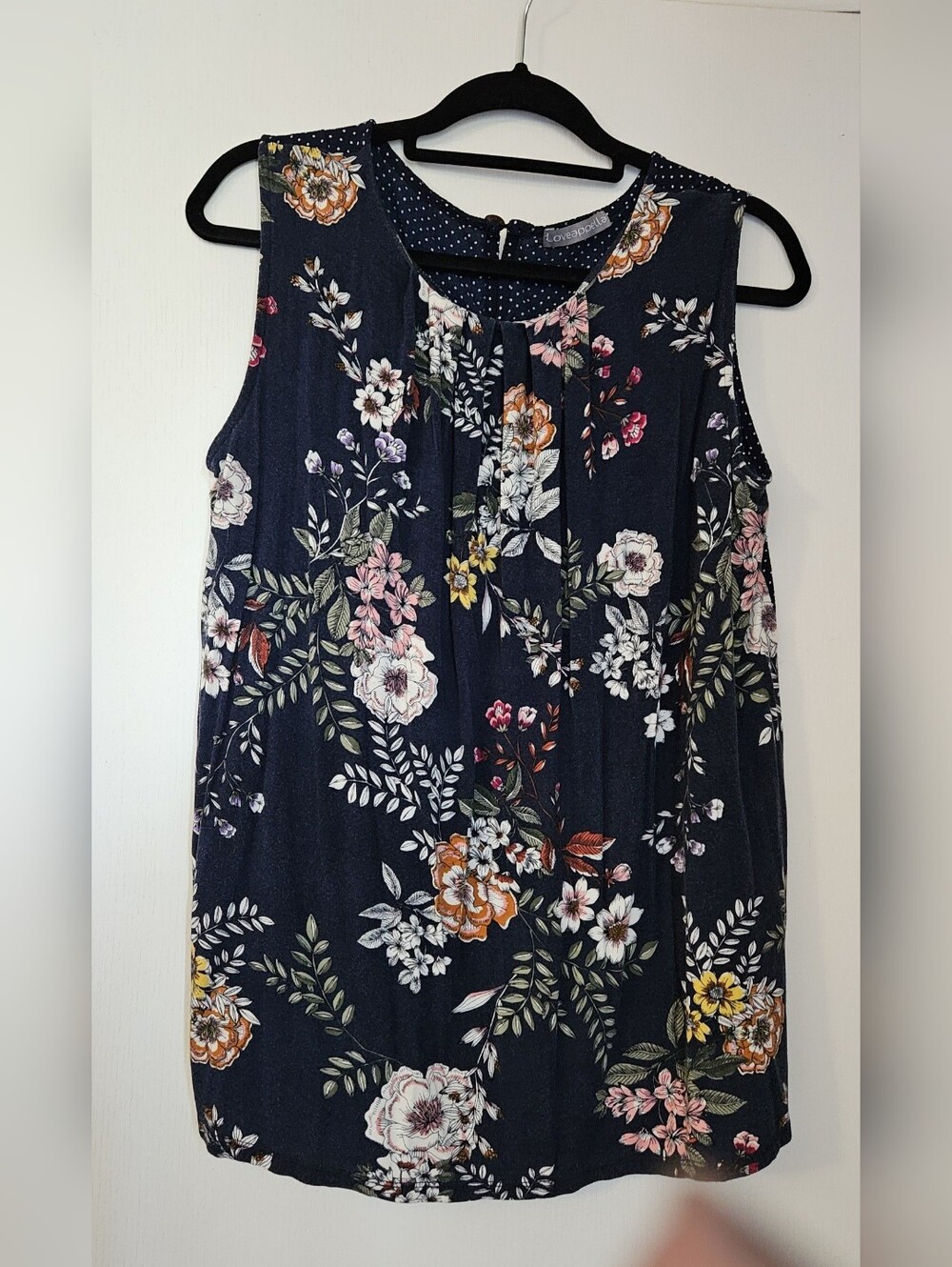 Loveappella Mixed Media Navy Floral Sleeveless Top, XXL, 16-20